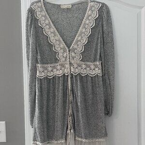 a'reve long sleeve lace trim cardigan